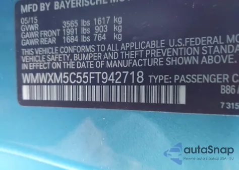 2015 Mini Hardtop Cooper from USA, damaged, VIN WMWXM5C55FT942718
